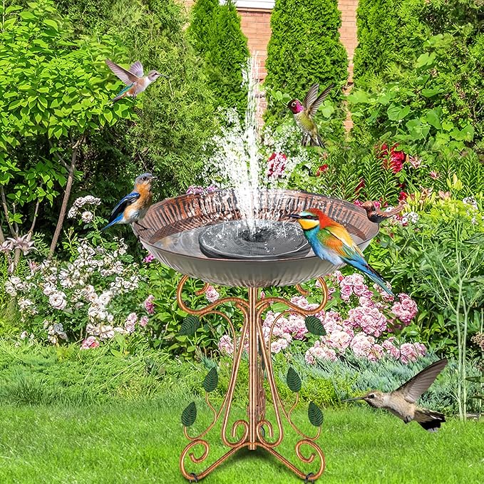 13" Diameter Vintage Metal Bird Bath, Birdbaths with Cast Iron Pedestal, Large Antique Bird Feeder for Outdoors Garden Patio Decor (Copper Lotus)