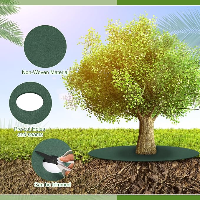 Shimeyao 8 Pack 32.2 Inch Non Woven Tree Mulch Ring Thickened Tree Mat Protector Reusable Trees Weed Mat Round Fabric Trees Root Barrier or Landscape Weed Barrier Plant Root Protection(Green)