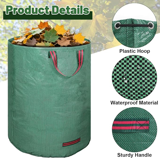 Dntorx 72 Gallons Leaf Bags Lawn Bags, 3 Packs Reusable Yard Waste Bags With Reinforced Handles, Collapsible Garden bag For Leaves,Grass,Storm Debris,Construction Waste, Standable&Foldable