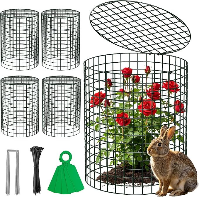 Unves 5 Set Garden Plant Protectors from Animals -12" x 14" Metal Plant Cages for Outdoor Plants, Wire Mesh Plant Covers Keep Animals Away from Your Garden's Flower Vegetable