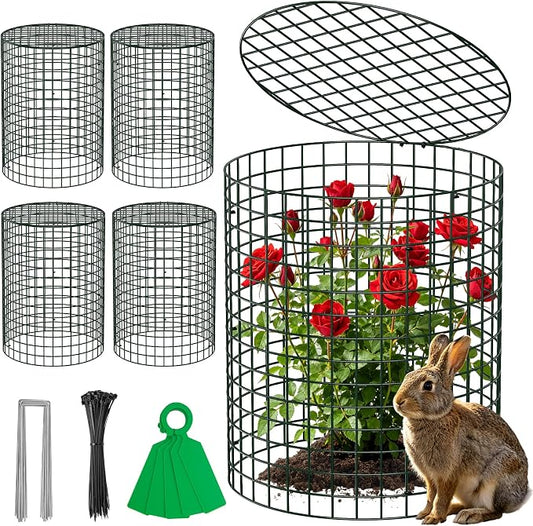 Unves 5 Set Garden Plant Protectors from Animals -12" x 14" Metal Plant Cages for Outdoor Plants, Wire Mesh Plant Covers Keep Animals Away from Your Garden's Flower Vegetable