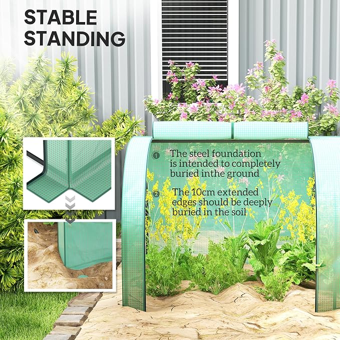 Outsunny 13' x 3' x 2.5' Mini Greenhouse, Portable Tunnel Green House with Roll-Up Zippered Doors, UV Waterproof PE Cover, Steel Frame, Green