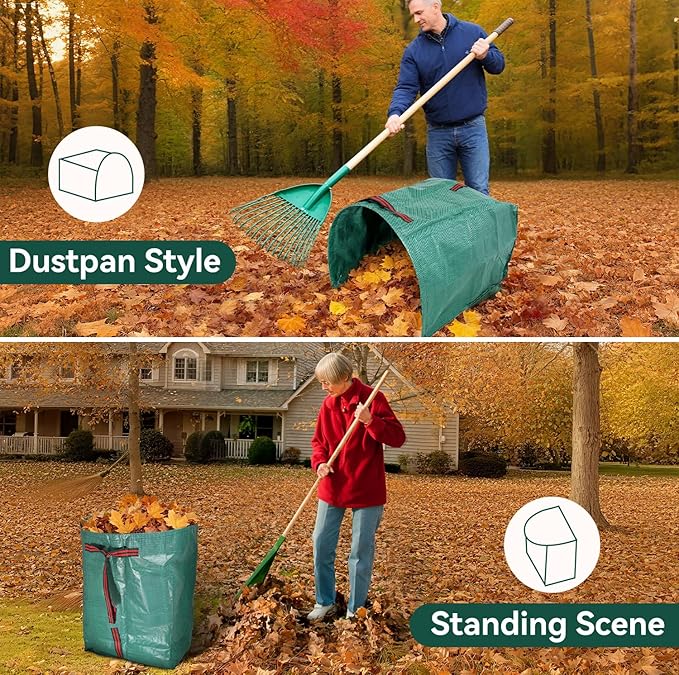Reusable Garden Waste Bags, 2 Pack Dustpan-Type Yard leaves collector, 53 Gallon Collapsible Lawn Leaf Bag with Reinforced Carry Handles, Heavy Duty Container for Leaves, Lawn Debris & Grass Clippings