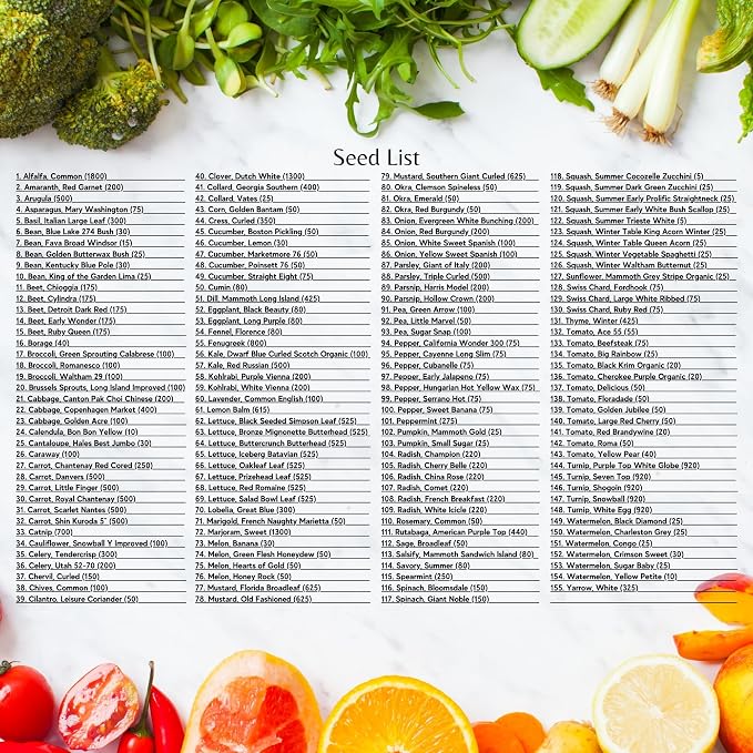 Survival Seed Kit America's #1 Largest Assortment of Heirloom Seeds - 155 Varieties - (Over 65,000 Seeds) Vegetable Fruit Herb Flower, Non-GMO, Seed Vault, Home Garden by Survive Seed Co. (Eco Pack)