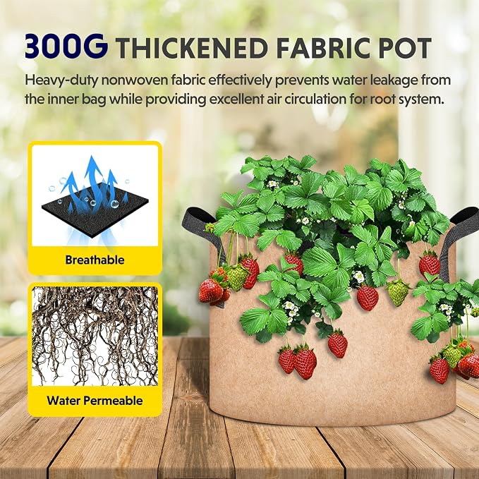 Simple Deluxe 12 Pack 7 Gallon Grow Bags, 300G Vegetable/Flower/Plant Fabric Pots with Handles, Heavy Duty Thickened Nonwoven Planting Bag with 12 Pcs Plant Labels
