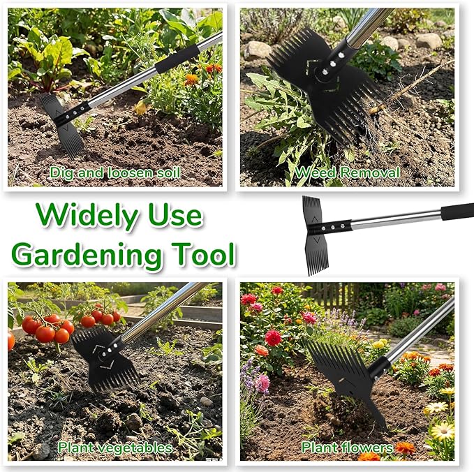 Garden Tools,Weeder Tool,63" Weed Puller Tool with Long Handle,Easy Weeding Without Bending or Squatting Down,Weeding Tools Suitable for Farm Planting and Gardening(Black 24 Claws)