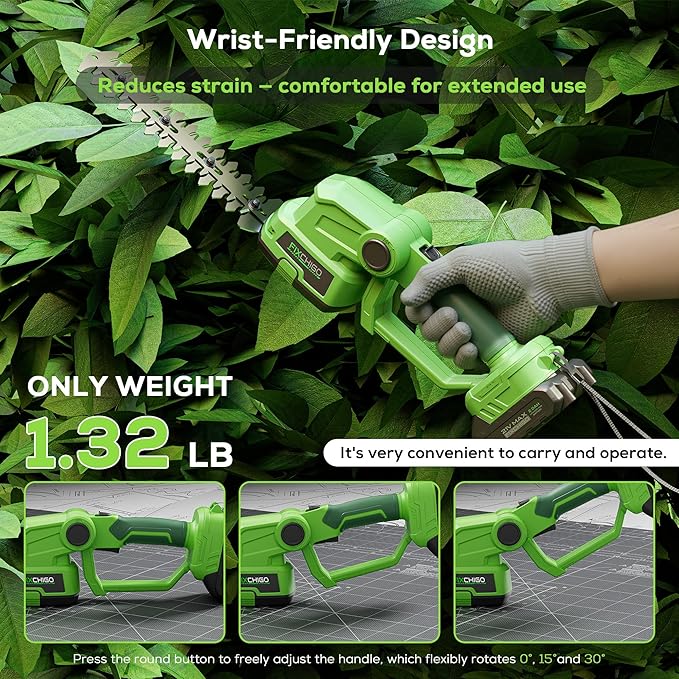 21V Cordless Hedge Trimmer, 2 in 1 Handheld Bush Trimmer with 2 x 2000mAh Batteries + Charger, Electric Grass Shear for Garden Yard Lawn Care, Powerful & Lightweight