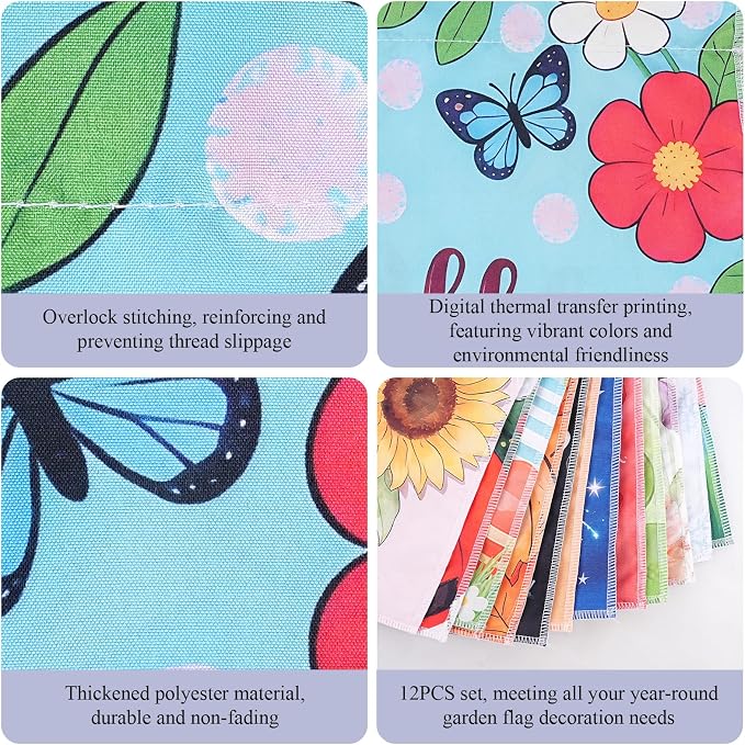 Seasonal Garden Flags Set of 12, KissDate 12 x 18 Inch Double Sided Yard Flags Garden Flags for Outside, 4th of July American Flags Spring Summer Garden Flag 250 Anniversary USA, Outdoor Banners Holiday Garden Decorations