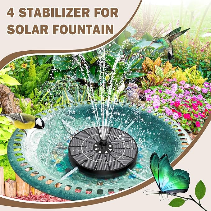Yzert Solar Fountain for Bird Bath Colorful Lights Automatic Cycle 3.5W Solar Water Fountain Outdoor Garden 2200mAh Battery