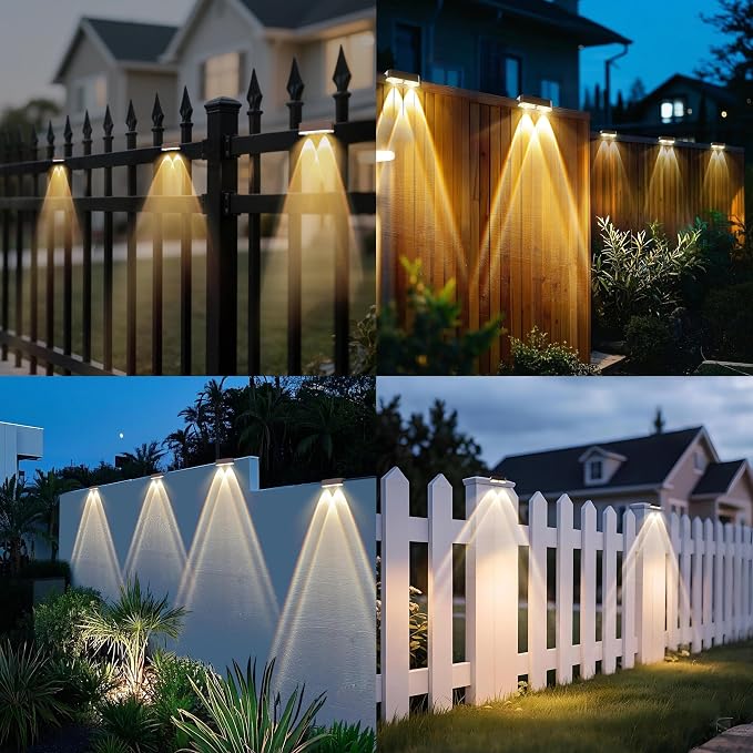 Peasur 12 Pack Solar Fence Lights Outdoor,Deck Light Solar Powered, IP65 Waterproof Led Riling Solar Lights Brown Frame for Outside Yard Step, Wram White
