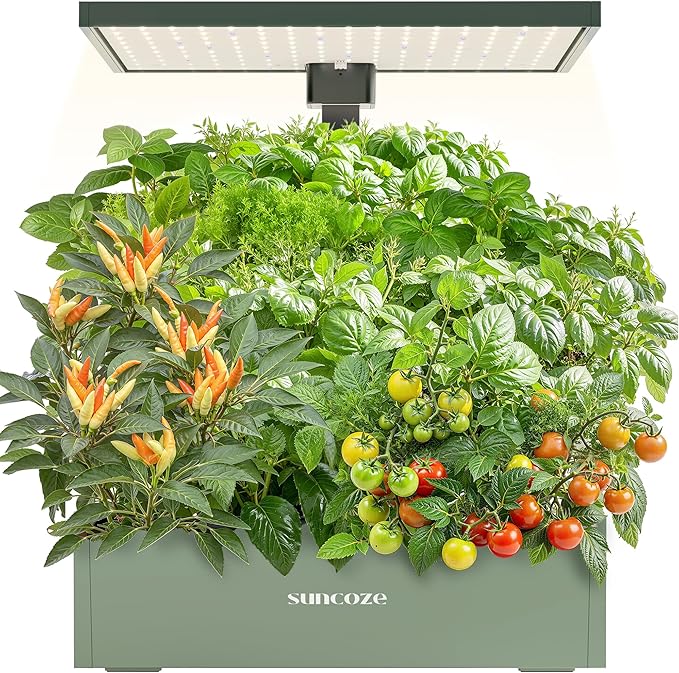 SUNCOZE Hydroponics Growing System Kit, 20 Pods Indoor Herb Garden with 10L Large Tank & Adjustable Height 25", 30W LED Grow Light, LCD Display with Veg/Flower Modes, Pump & Low Water Reminder, Green