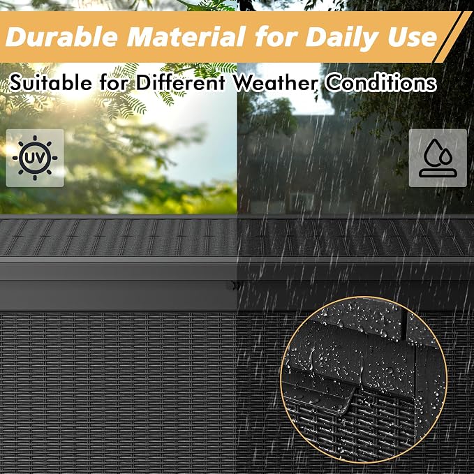 Fancyango 280 Gallon Outdoor Deck Box Waterproof, Large Storage Box for Patio, Resin Storage Bench Lockable for Garden Tools, Package Delivery,Black