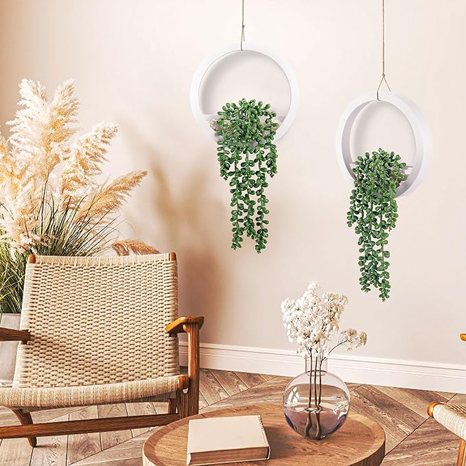 Der Rose 2 Pack Fake Plants Hanging Artificial Succulents Plants in White Pots for Living Room Bathroom Accessories Boho Wall Decor