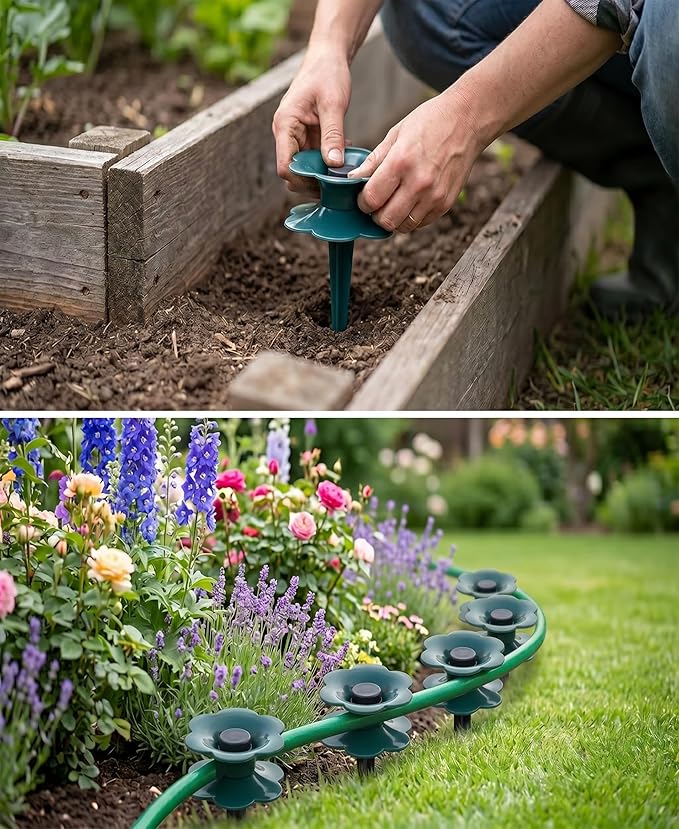 Roe & Moe 6‑Pack Garden Hose Guide Spikes – UV‑Resistant Smooth‑Spin Plastic Stake Anchors Keep Hoses Off Flower Beds, Plants, Yard & Lawn