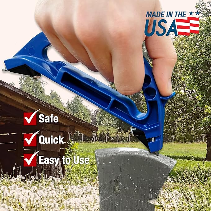 AccuSharp All-in-One Sharpener, All Purpose Sharpener for Knives, Scissors, Garden Tools, Sharpens & Restores Serrated Knives, Cleavers, Axes, Machete, Blue