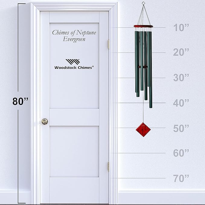 Woodstock Chimes Neptune Wind Chime for Outside 54" Large Evergreen, Deep Tone Sound for Outdoor Garden, Patio, Porch Decor, Encore Collection DCE54