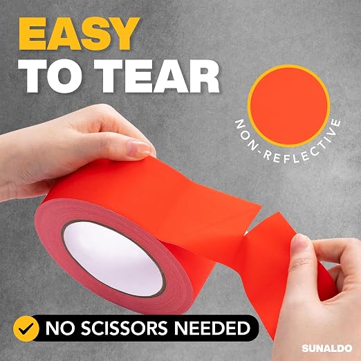 Gaffers Tape Heavy Duty, Easy to Rip, Residue-Free Professional Grade Floor Tape for Electrical Cords, Matte Finish Non Reflective, Weather Resistant (1, Red, 2" x 30 Yards)