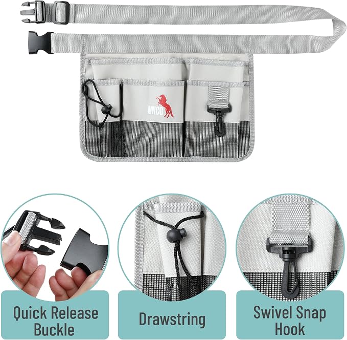 UNCO- Adjustable Gardening Belt, Light Gray, 7 Pockets, Wear Resistant, Cut Resistant, Water Resistant, Garden Tool Belt Pouch, Waist Apron with Pockets