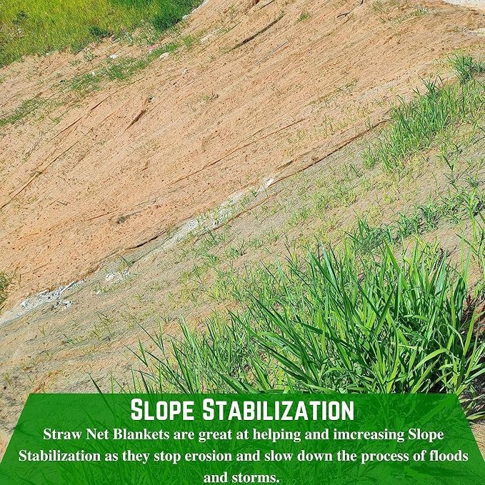 Farm Plastic Supply - Erosion Control Blanket - Straw Garden and Landscape Cover, Erosion Control Blanket, Straw Blanket, Erosion Control, Mulch, Slope Stabilizer, and Seed Protector (4' x 50')