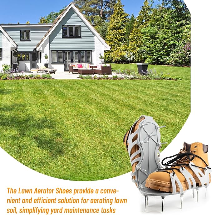 Lawn Aerator Shoes - Wrap Around Lacing Design Spiked Shoes for Lawn Aerator, Flexible Bendable Sole Walk Freely One Size Fits All, Grass Aeration Spikes Tools