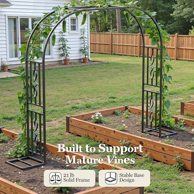 Metal Garden Arch, Heavy Duty Garden Trellis for Climbing Plants, with Enlarged Base for Stability, Ideal for Wedding Arches & Party Decorations, 87" W x 87" H