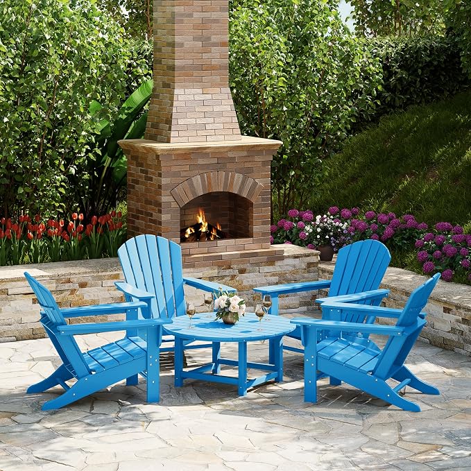 Costaelm Patio Conversation Table, Tatio Accent Tables, HDPE Outdoor Weather Resistant, Round Outdoor Porch Balcony Patio Drink Table for Outside, Pool, Backyard, Pacific Blue