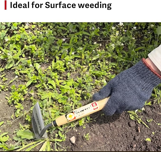 HONEN Japanese Left-Handed Nejiri Kama Weeding Sickle, Sharp Composite Steel Hand Weeder for Precise Weed Removal in Tight Spaces, Wood Handle, Made in Japan