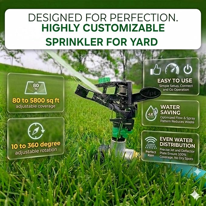 APT Pulsating Impact Sprinklers for Yard, Lawn & Garden, 80 to 5800 sq ft Adjustable Spray (Pack of 2)