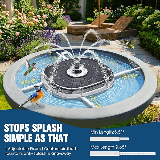Solar Fountain Pump for Bird Bath,2026 Solar Powered Water Fountain Pump with Lights, 4000mAh Large Battery Solar Bird Bath Fountains Outdoor,9 Spary Modes Solar Birdbath Fountains for Pond,Pool-White