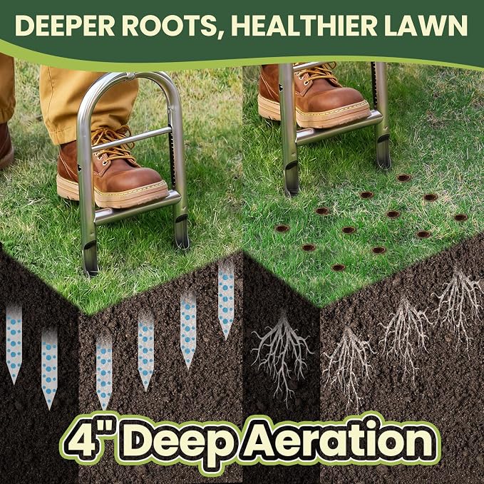 Manual Lawn Aerator Tool - Core Aerator with Step-to-Eject Technology for Never-Clogging Lawn Aeration, Heavy-Duty Steel Construction,Easy DIY Plug Aerator for Healthier Grass and Yard (Orange)