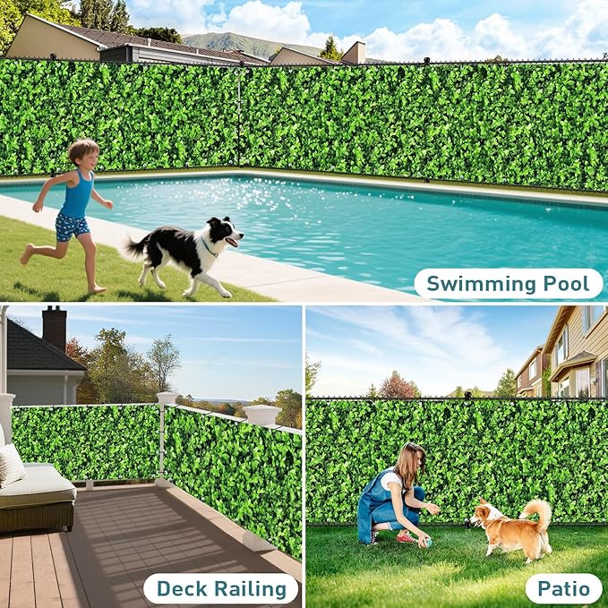 Shade&Beyond 4' X 2' Privacy Fence Screen Customized 450 GSM PVC Printed Privacy Fence with Zip Ties for Courtyards, Pools, Balconies-Green Leaves