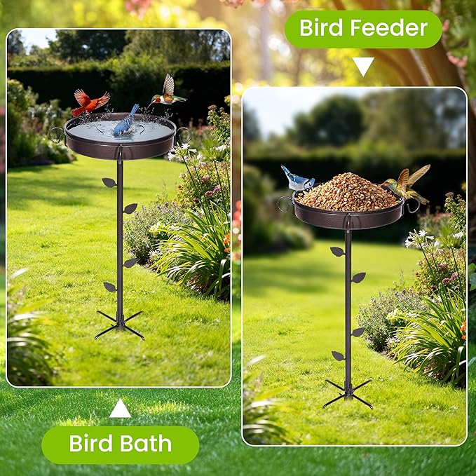 35 in Metal Bird Bath for Outside,12 in Dia Bowl with Upgraded 5-Pronged Base,Freestanding Bird Feeder Stand for Patio,Lawn,Garden