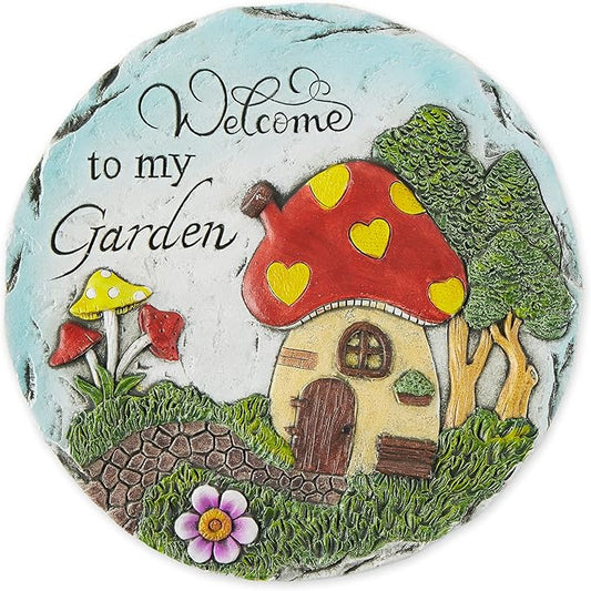 DII Cement Stepping Stone Collection Decorative Colorful, 9.75" Diameter, Welcome