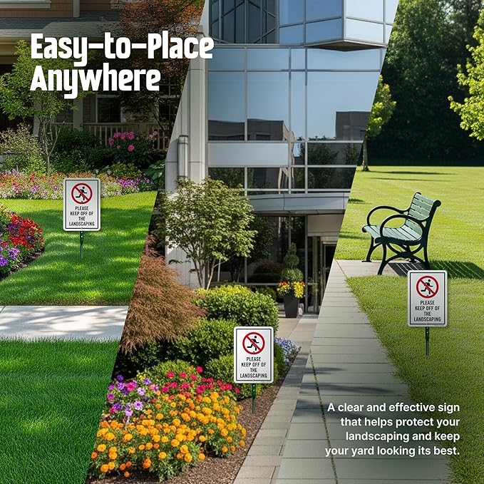 SmartSign 10 x 7 inch “Please Keep Off Of The Landscaping” LawnPuppy Yard Sign and 18 inch Stake Kit, 40 mil Laminated Rustproof Aluminum, Red, Black and White, Set of 1