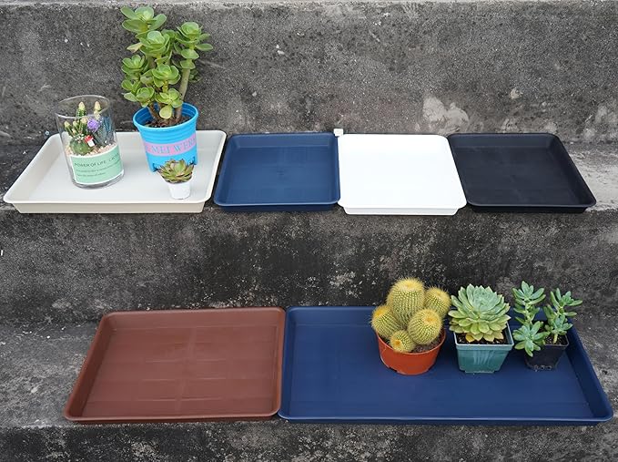 VUWEZ Rectangle Plant Tray, Plant Drip Tray, Plant Pot Saucers, Plant Germination Trays, Plant Saucers, 14.5'' x 11'' x 1.5'' (2 pack), Beige
