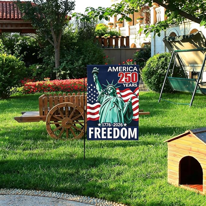 USA 250th Anniversary Garden Flag 12x18 Inch, Double Sided Burlap American 250 Years of Freedom Yard Flags, Patriotic 1776-2026 Commemorative Banner for 4th of July Outdoor Decoration