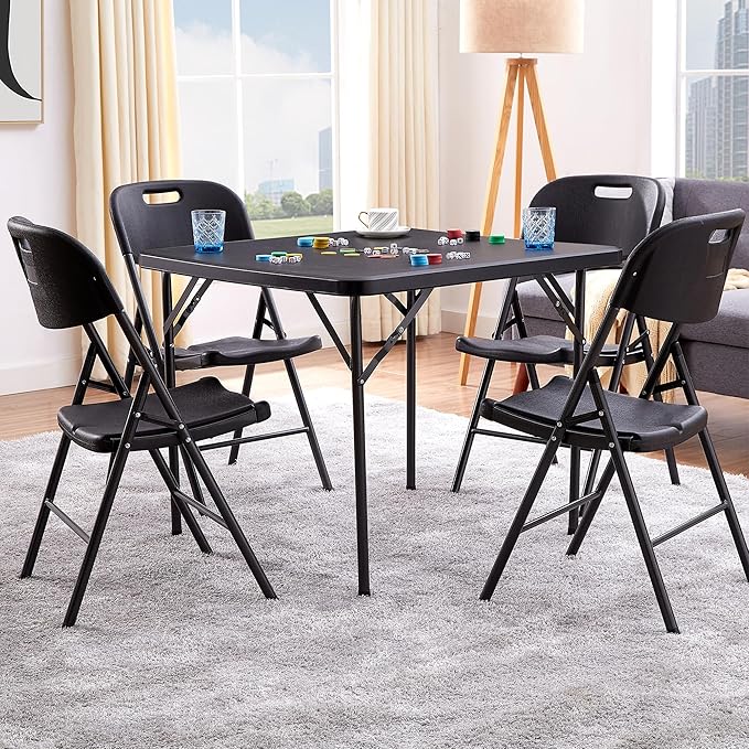 VECELO Folding Card Table Square with Mesh Bag, Heavy-Duty Collapsible Locking Legs & Easy to Storage, Portable for Indoor/Outdoor Use, Black