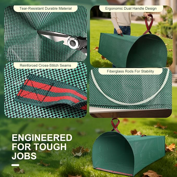 Yard Waste Bags 2-Pack 72 Gallon, Reusable Leaf Collector, Self-Standing Leaf Bags with Reinforced Handles, Collapsible Dustpan-Type Garden Bag for Leaves, Grass, Debris, and Outdoor Cleanup YoJinXtra