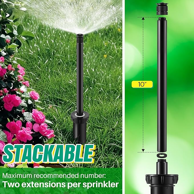 10" Popup Riser Extension Compatible with Rain Bird 1800 Series& Hunter Pro-Spray Sprinklers, Sprinkler Head Riser Extender with RotorTool, Garden Lawn Irrigation Spray Head (4 Set,Black)