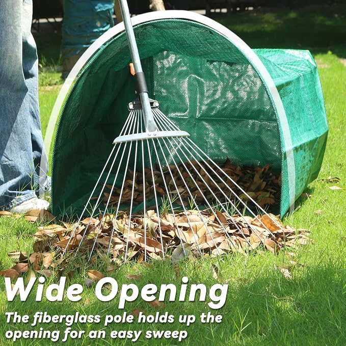 2 Pack 53-Gallon Reusable Leaf Bags with Flat Bottom Design - Dustpan Style Garden Bags for Easy Yard Waste Collection, Lightweight & Foldable