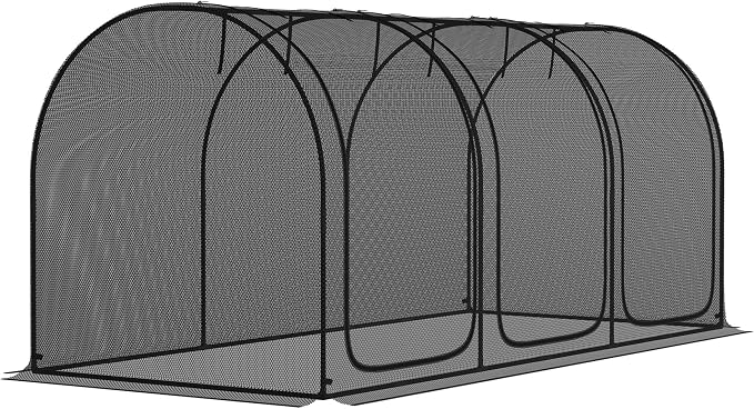 Outsunny 9' x 4' Crop Cage, Plant Protection Tent with Three Zippered Doors, Steel Frame, Storage Bag and 4 Ground Stakes, for Garden, Yard, Lawn, Black