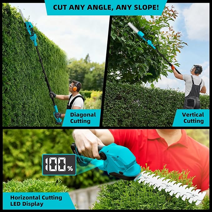 4-in-1 Pole Hedge Trimmer & Cordless Grass Shears,2×4.0 Ah Batteries & Included Charger,Dual Blade Design,Extension Tree Pruner,Bush Trimmer for Tree Trimming/Garden/Lawn