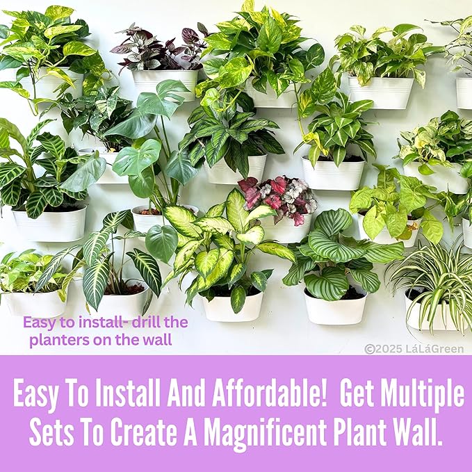 LaLaGreen Wall Planter (9.8 Inch, 4 Pack) White Oval Metal Wall Hanging Decor Flower Plant Holder Indoor Planters Mounted Balcony Pots Railing Fence Window Deck Decoration Porch Plants Pot Baskets