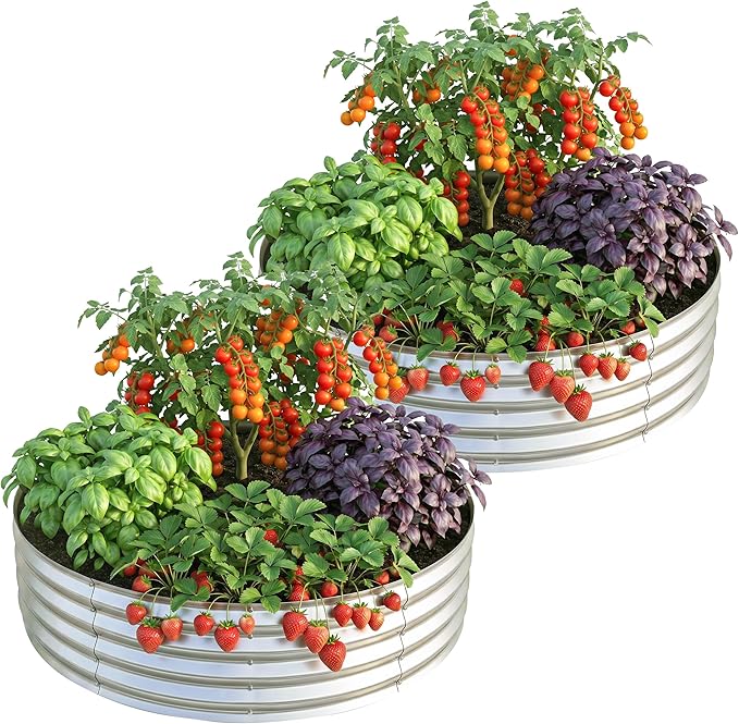 Utopia Home Galvanized Raised Garden Bed Kit 2x2x1 Ft, Planter Box Round Raised Garden Beds Outdoor, Easy Assembly Metal Raised Bed for Gardening Vegetables, Fruits, Flowers, Pack of 2, Silver