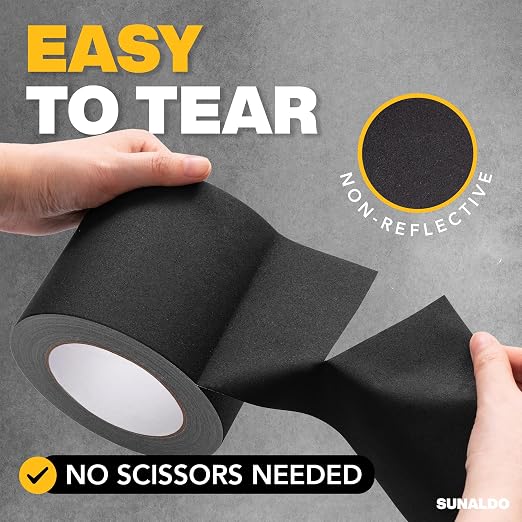 Gaffers Tape Heavy Duty, Easy to Rip, Residue-Free Professional Grade Floor Tape for Electrical Cords, Matte Finish Non Reflective, Weather Resistant (1, Black, 4" x 30 Yards)
