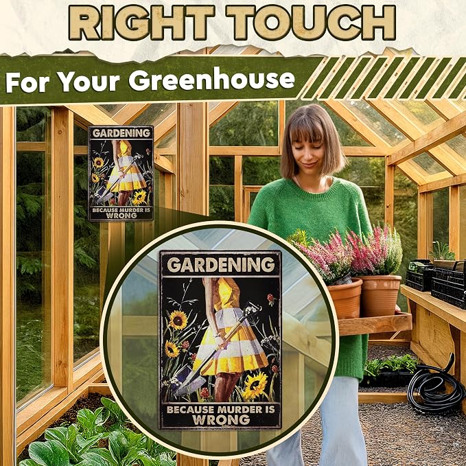 Funny Garden Signs for Outside - Gardening Because Sign 8x12 In Vintage Funny Metal Signs for Outside - Unique Gardening Gifts for Women Who Love Garden | Gardener's Backyard, Patio and Porch Decor