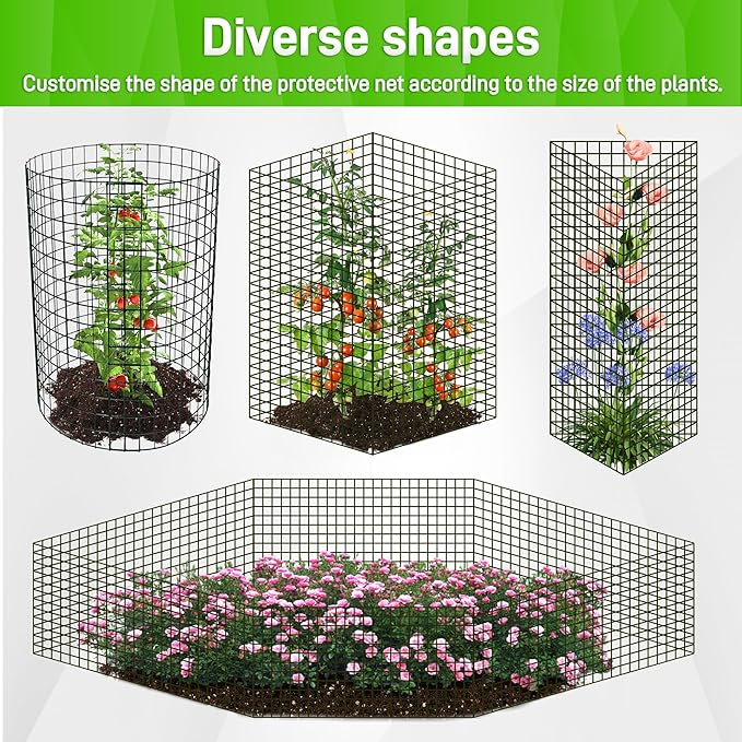 8 Pack Plant Protectors from Animals, 13.8"x 12" Wire Plant Protector, Wire Cages for Plants with Stakes and Cable Ties, Metal Plant Cages for Plants, Vegetables, Flowers