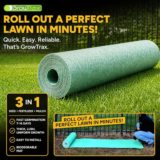 Growtrax Biodegradable Grass Seed - 100 SQFT Bermuda Rye - Grass Seed and Fertilizer for Lawns, Dog Patches & Shade - Just Water & Grow - No Fake or Artificial Grass
