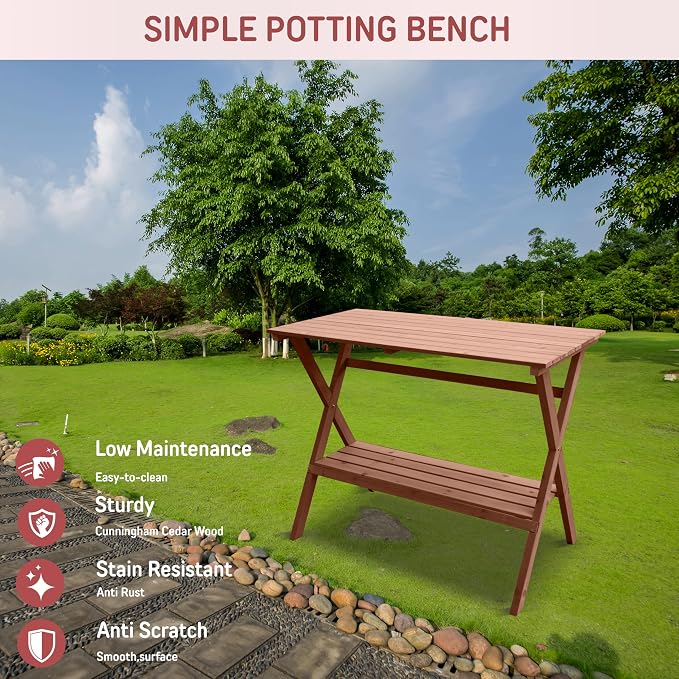 Northbeam Outdoor Potting Bench for Gardening – Cunningham Cedar Outdoor Potting Bench with Storage Shelf – Durable Garden Table for Outdoor Plants – All Weatherproof Potting Table, Easy Assembly