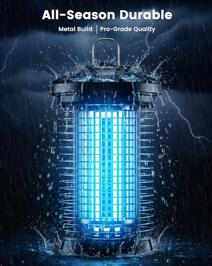 Outdoor Bug Zapper, IPX5 Mosquito Zapper with Dual Lure 365nm Light & 36℃ Body Heat CO2 Mimic, 4200V Smart High Voltage Insect Trap for Patio Backyard Garden